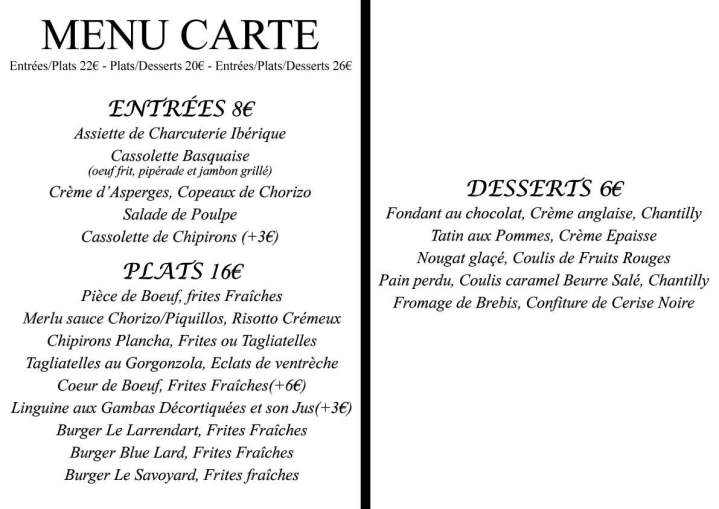 MENU CARTE SITE INTERNET